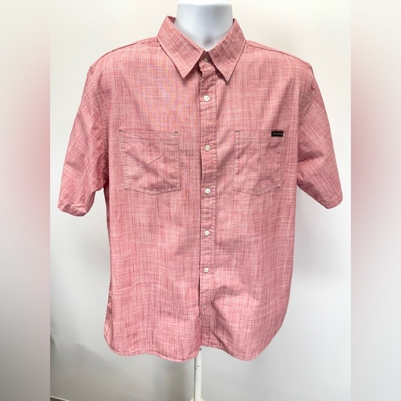 OCEAN CURRENT Men’s Red and white heather short sleeve‎ button down size XL. - Picture 7 of 12